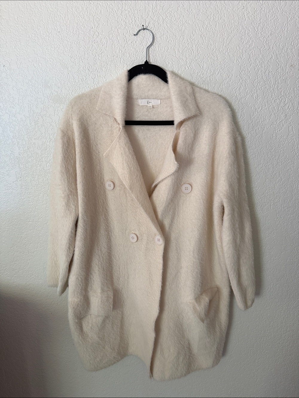 Cream Double-Breasted Women's Sweater Coat